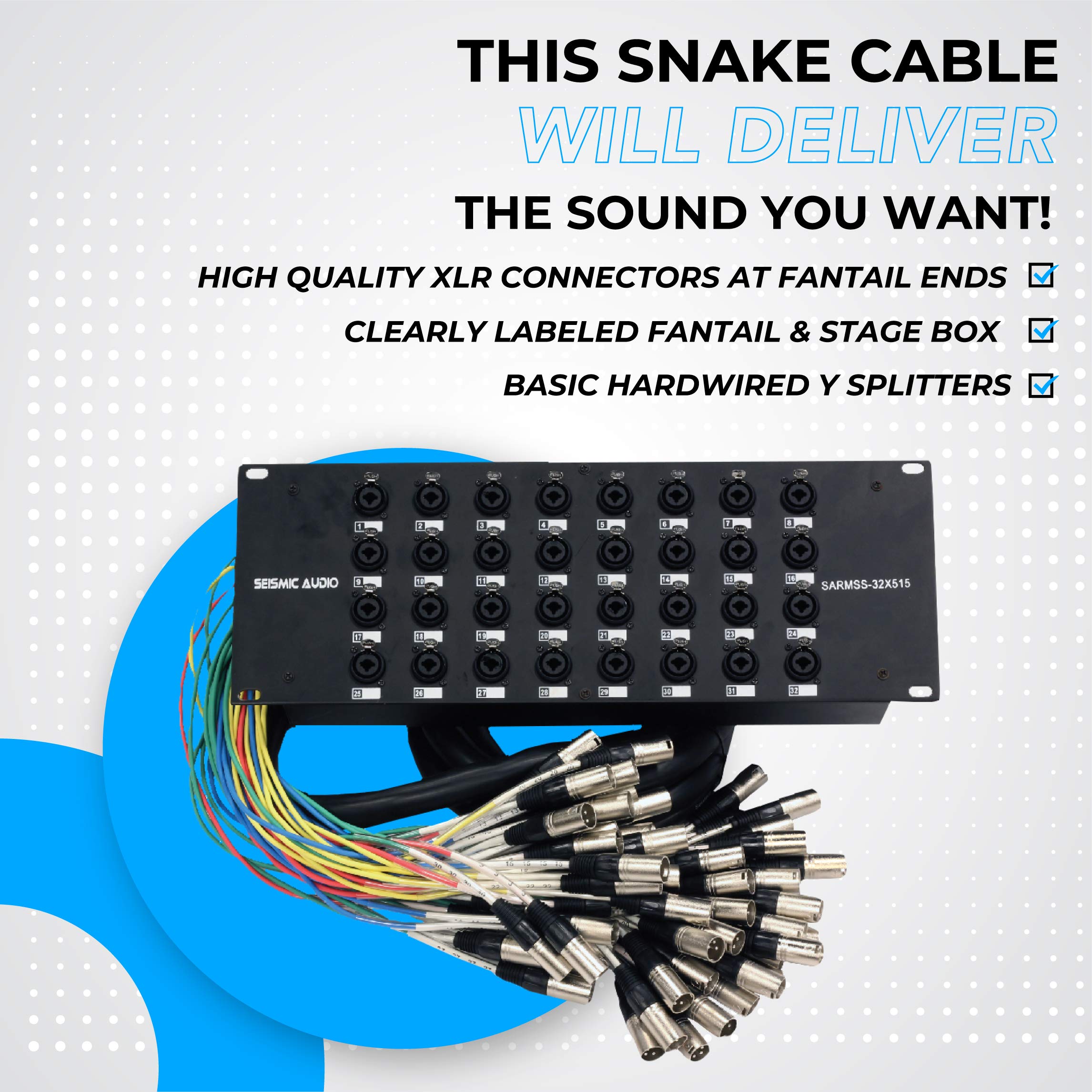 Seismic Audio SARMSS-16x515 Rackmount 16-Kanal XLR TRS Kombi Splitter Snake Kabel – 1,5 m & 4,5 m XLR-Kabelstränge
