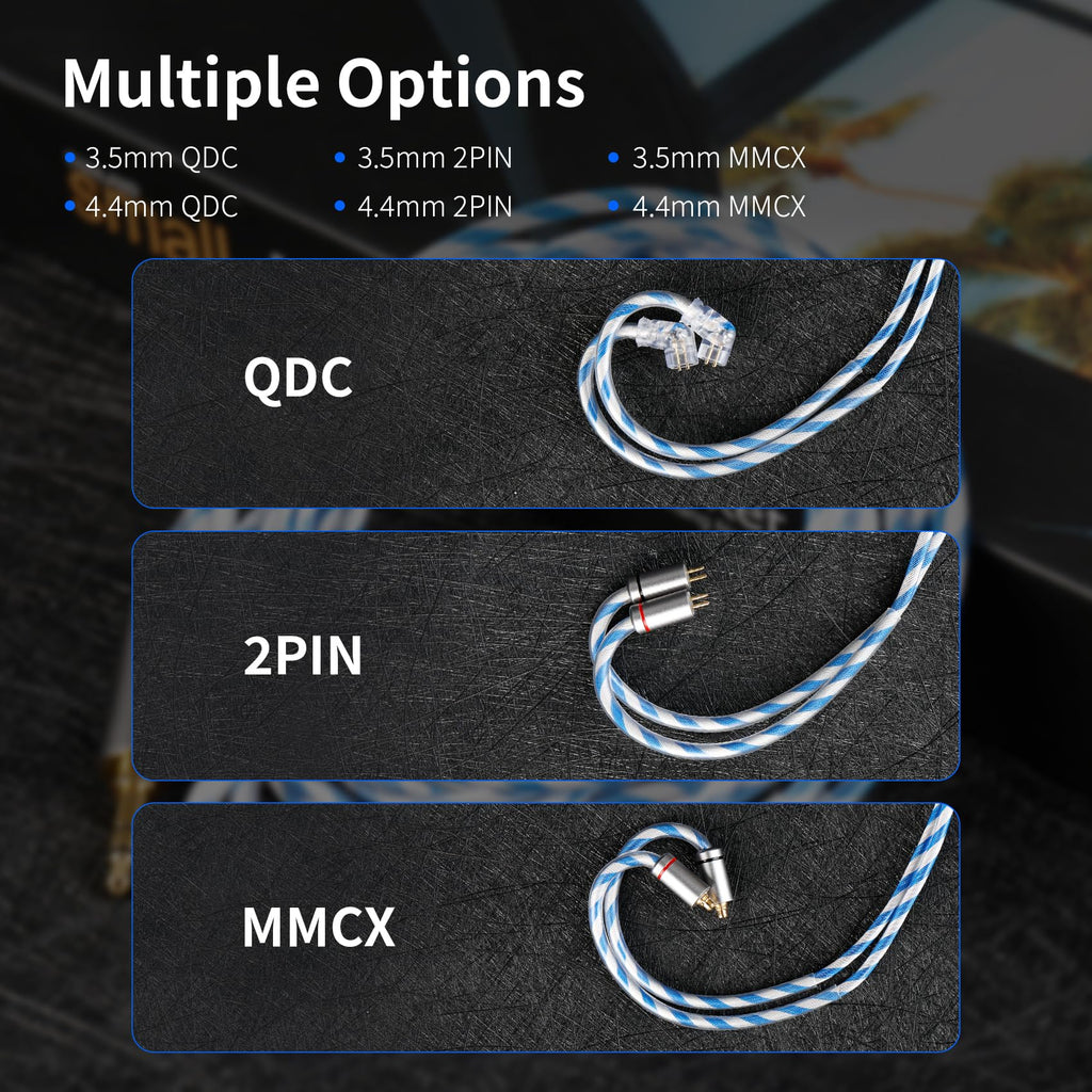 KBEAR P34 IEM Cable, 5N 2-Strands 98-Core OFC Silver-Plated HiFi Earphone Upgrade 2Pin Cable, Interchangeable 3.5mm/4.4mm Plug, in Ear Monitors Headphones Replacement Wire for Audiophile Musician