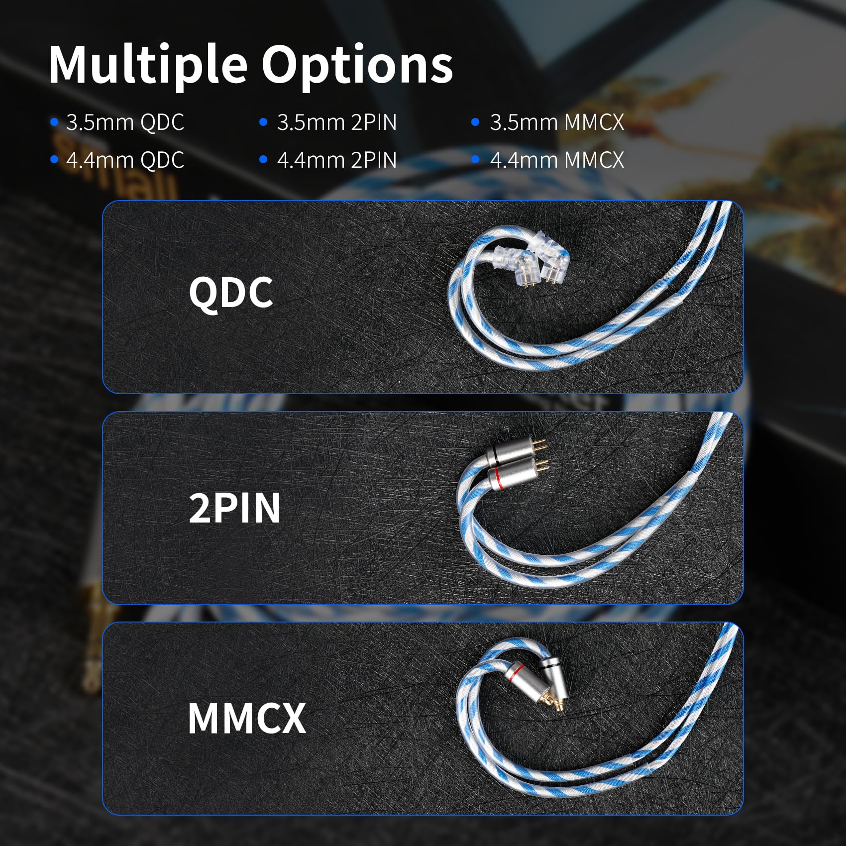 KBEAR P34 IEM Cable, 5N 2-Strands 98-Core OFC Silver-Plated HiFi Earphone Upgrade 2Pin Cable, Interchangeable 3.5mm/4.4mm Plug, in Ear Monitors Headphones Replacement Wire for Audiophile Musician