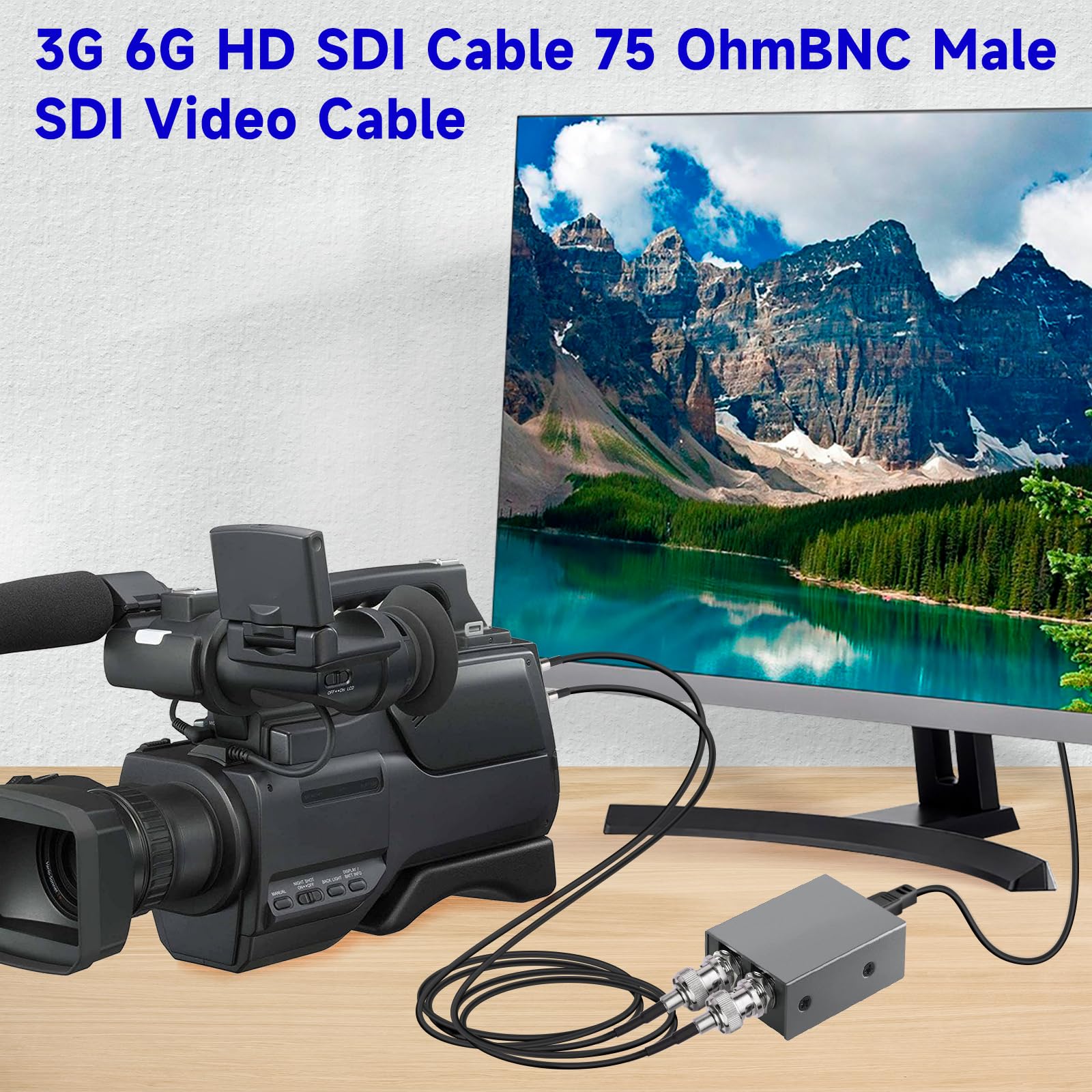 كابل فيديو Superbat بطول 2 قدم BNC ذكر إلى ذكر HD HDSDI 3G 4K 6K لمحول مقسم شاشة محول تبديل، يدعم فيديو HD-SDI/3G-SDI (عبوة من قطعتين)