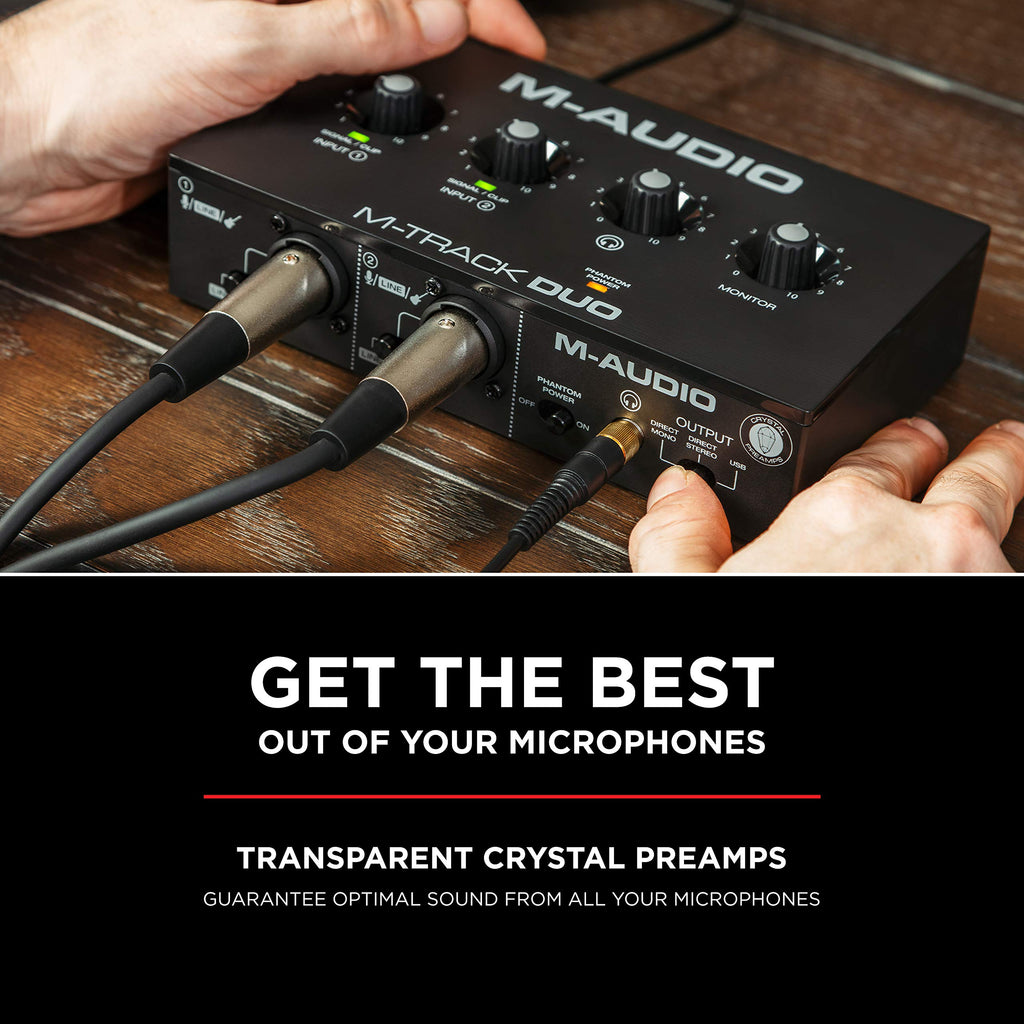 M-AUDIO M-Track Duo USB Audio Interface zum Aufnehmen, Streamen und Podcasting mit zwei XLR-, Line- und DI-Eingängen sowie einer Software-Suite