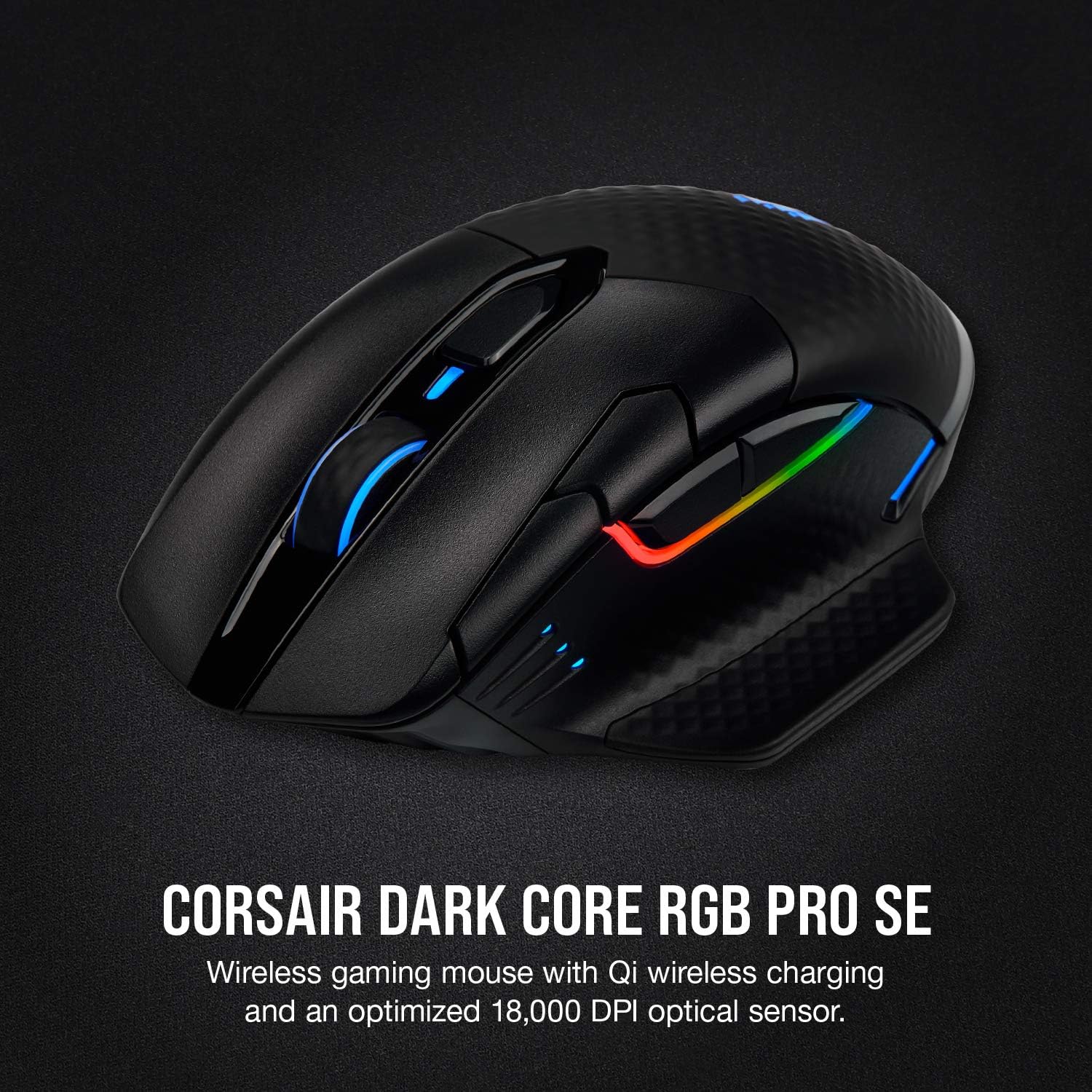 Corsair Dark CORE RGB PRO SE Wireless FPS/MOBA Gaming Mouse with Qi Charging – 18,000 DPI – 8 Programmable Buttons – Sub-1ms Wireless – iCUE Compatible – PC, Mac, PS5, PS4, Xbox – Black