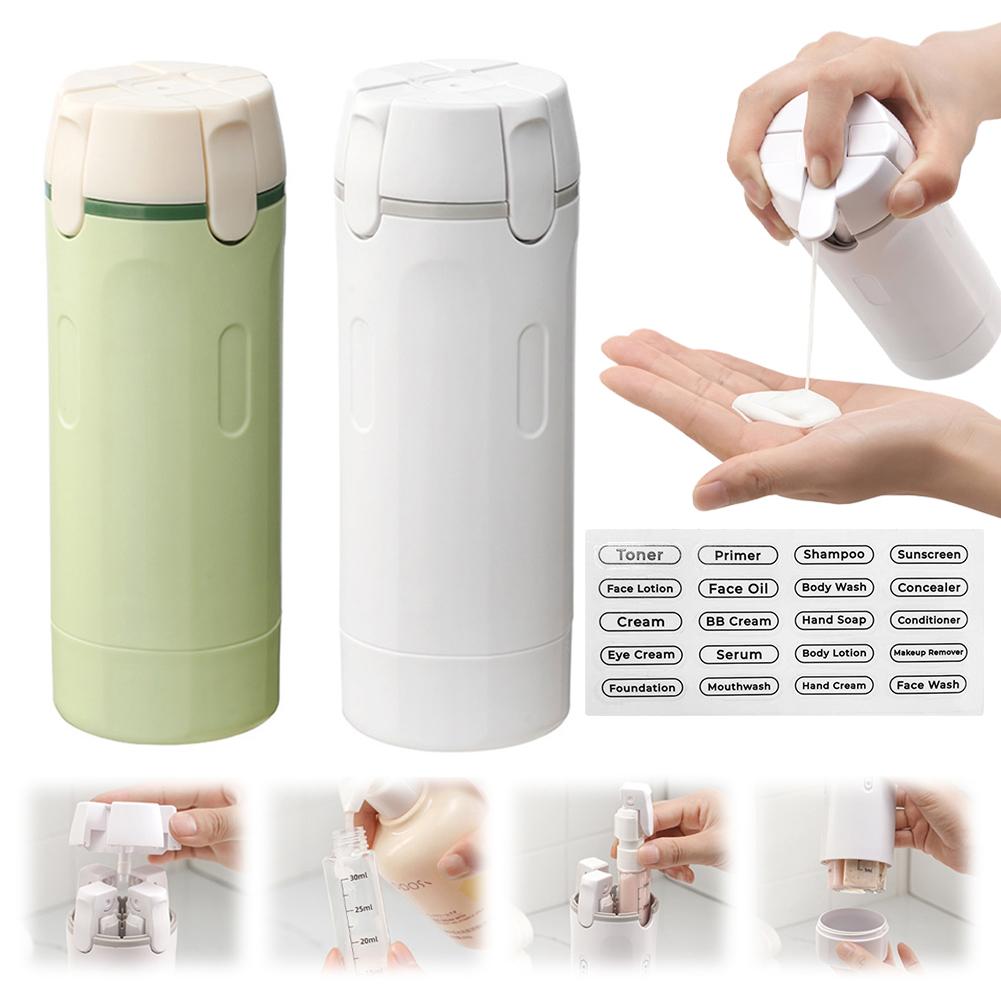 4-in-1 travel dispenser bottle, green and white with flip spout