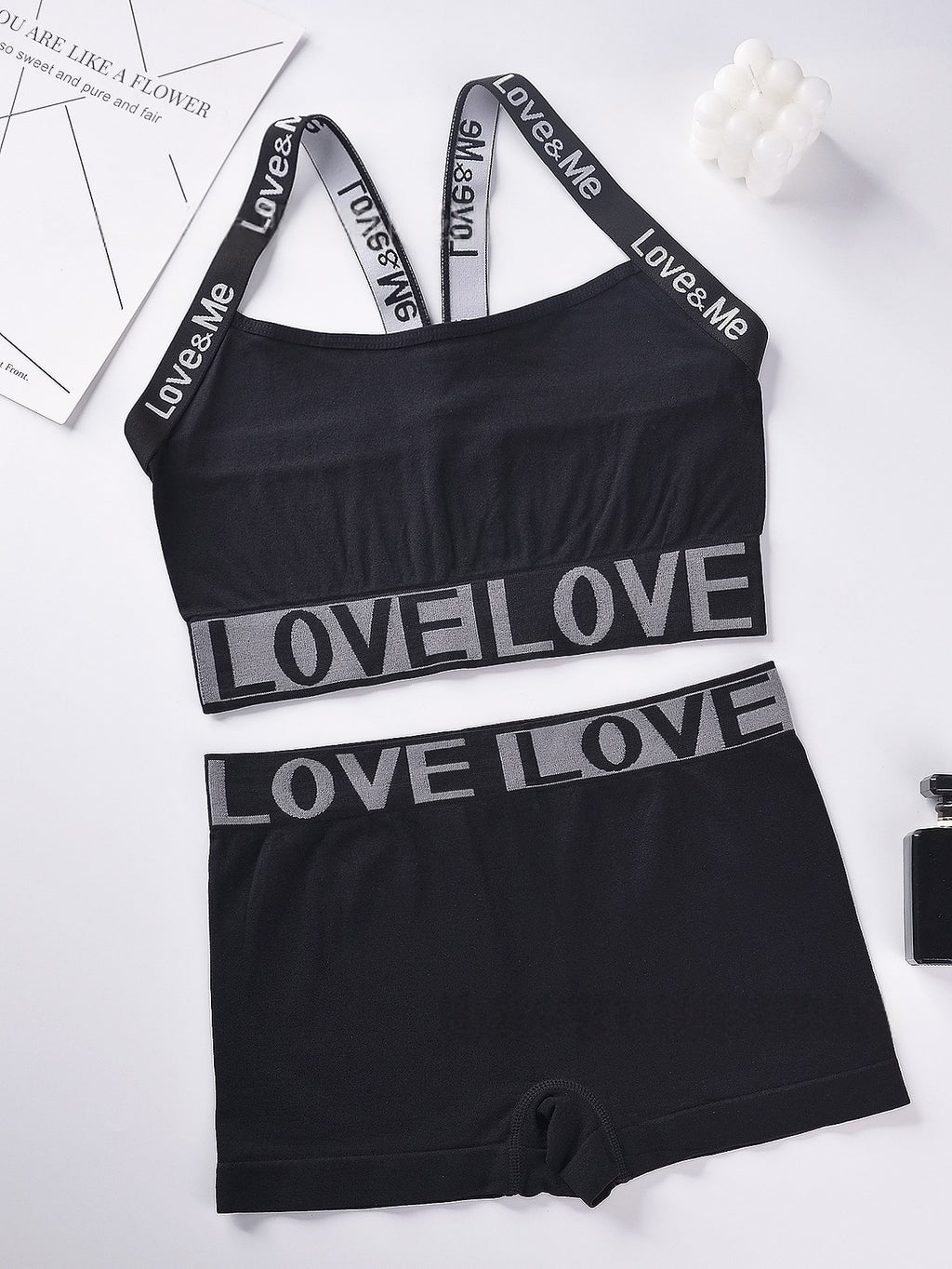 Women's Letter Print Beautiful Back Camisole Bra Set