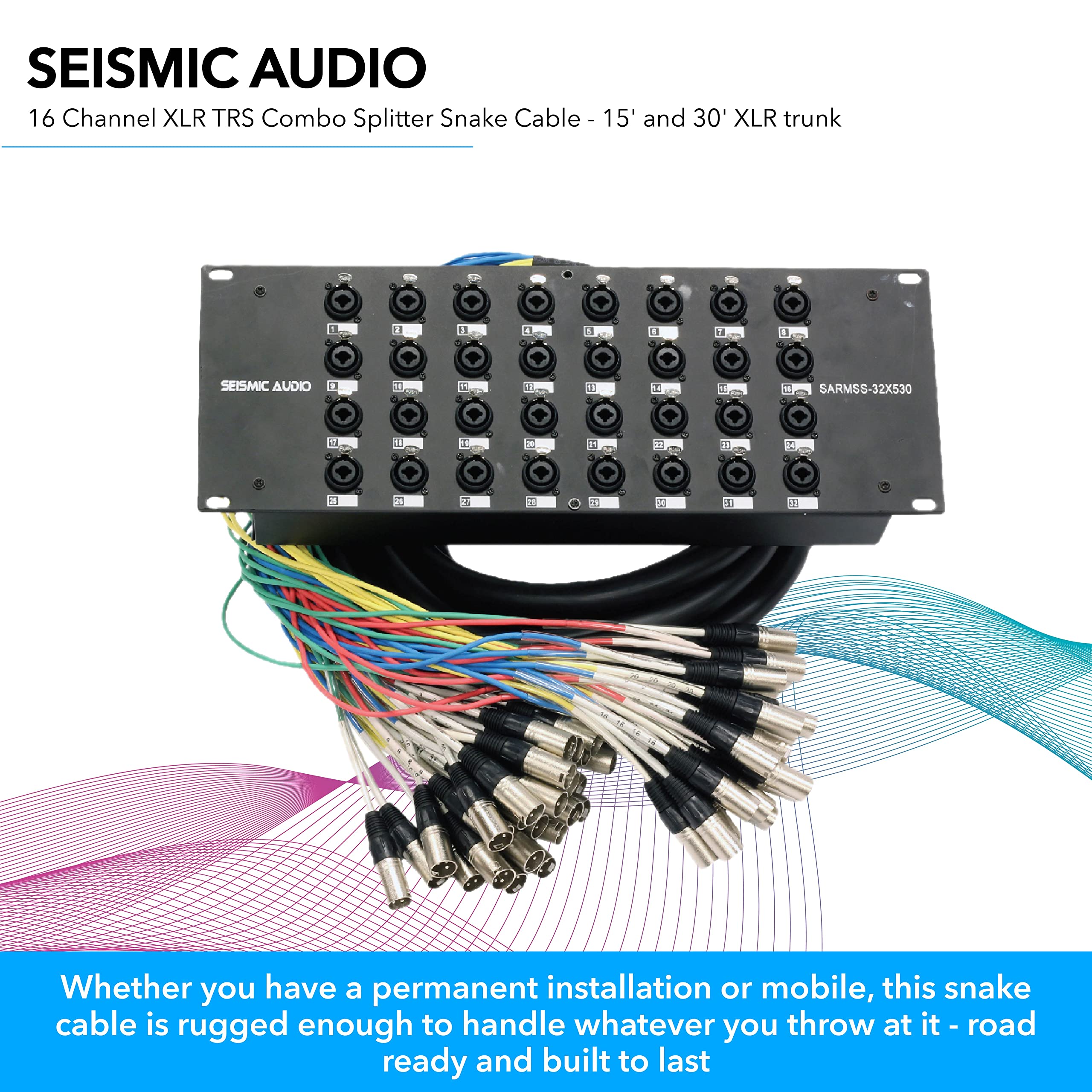 Seismic Audio SARMSS-16x515 Rackmount 16-Kanal XLR TRS Kombi Splitter Snake Kabel – 1,5 m & 4,5 m XLR-Kabelstränge