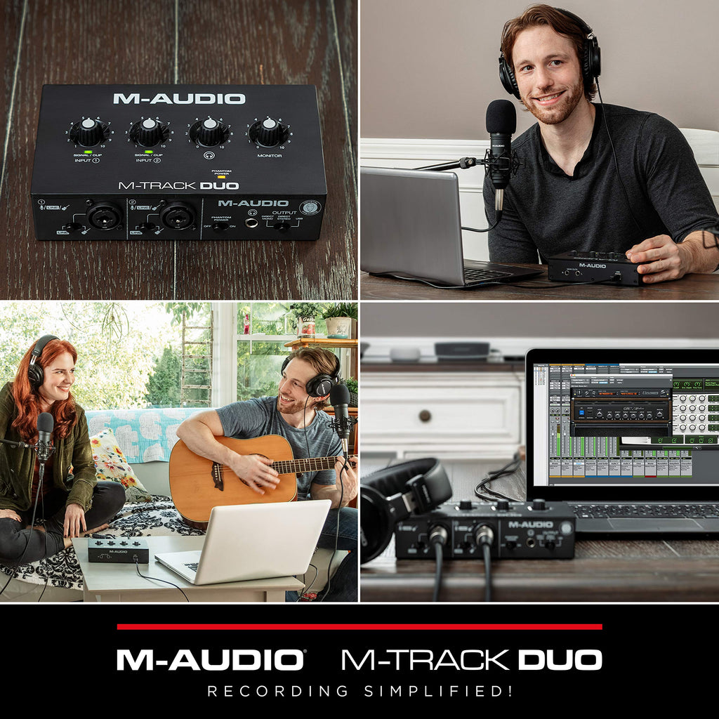 M-AUDIO M-Track Duo USB Audio Interface zum Aufnehmen, Streamen und Podcasting mit zwei XLR-, Line- und DI-Eingängen sowie einer Software-Suite