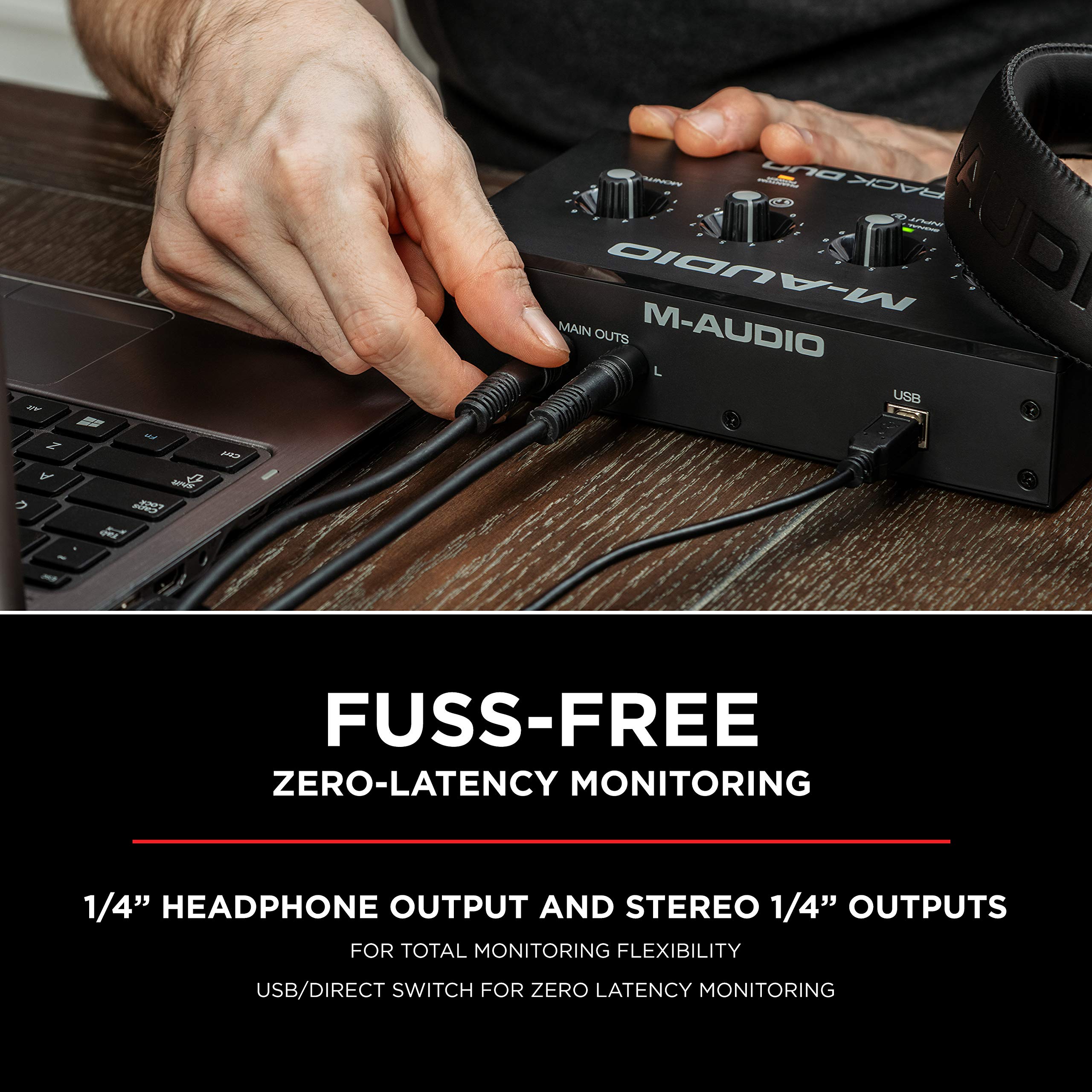 M-AUDIO M-Track Duo USB Audio Interface zum Aufnehmen, Streamen und Podcasting mit zwei XLR-, Line- und DI-Eingängen sowie einer Software-Suite