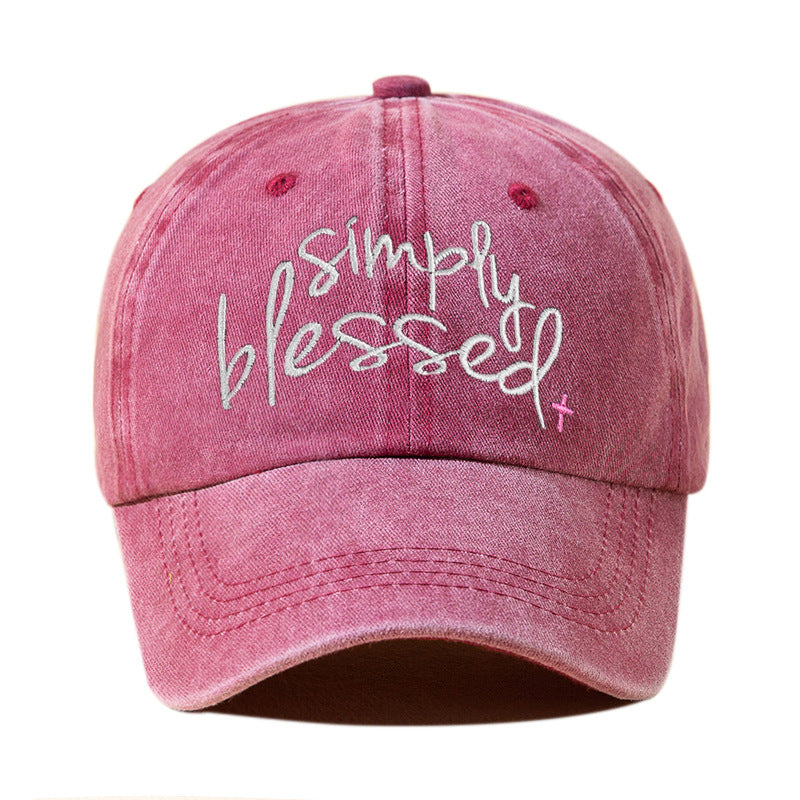 قبعة بيسبول واسعة الحافة معظّمة ومغسولة ومطرزة بحروف إنجليزية من Simply Blessed