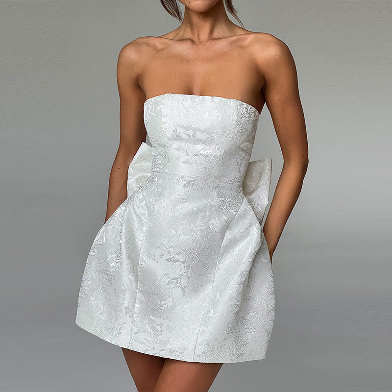 Damen Tube Top Kleid mit großer Schleife, modisch, ärmellos, für Sommerpartys und Abendveranstaltungen