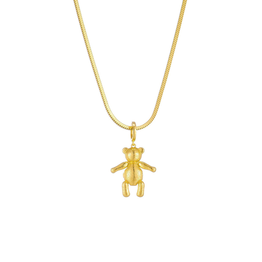 Gold bear charm pendant necklace on thin chain
