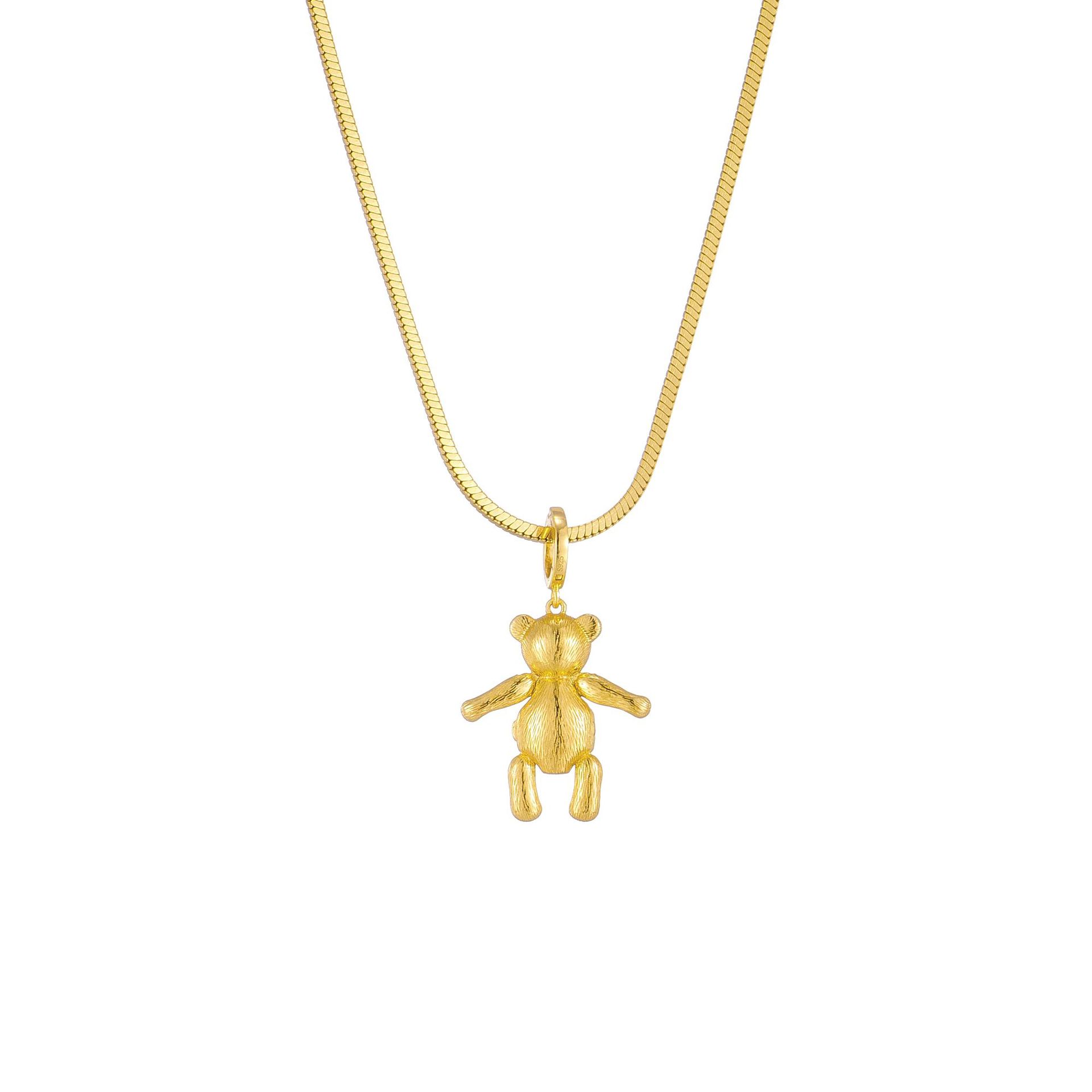 Gold bear charm pendant necklace on thin chain