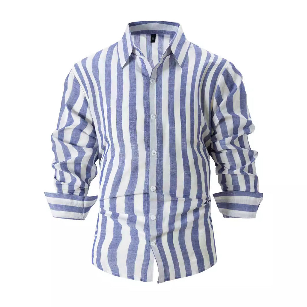 Striped Print Shirt Casual Loose Long-sleeved Shirt Men's Clothing