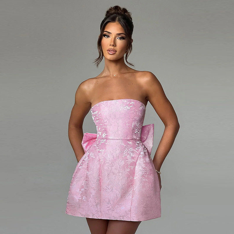 Damen Tube Top Kleid mit großer Schleife, modisch, ärmellos, für Sommerpartys und Abendveranstaltungen