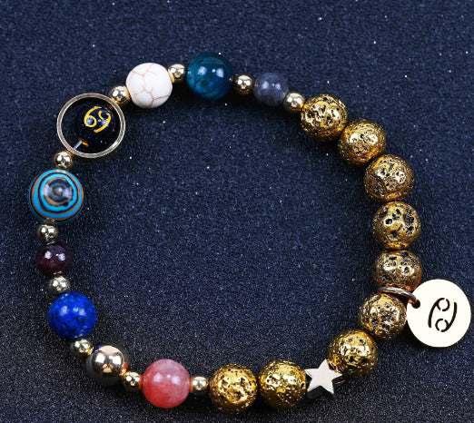 Zwölf-Konstellationen-Armbänder Blau San Vulkangestein Antikes & Gold Perlenarmband
