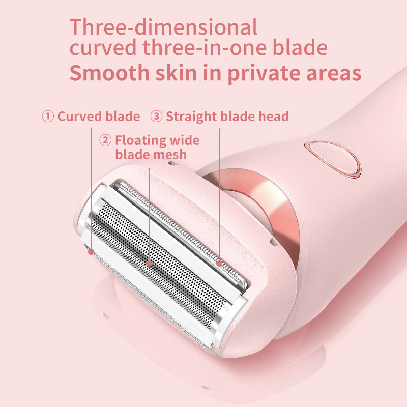 Two-in-one hair removal razor head with three-blade shaving cassette