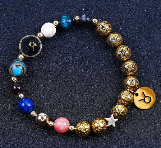 Zwölf-Konstellationen-Armbänder Blau San Vulkangestein Antikes & Gold Perlenarmband