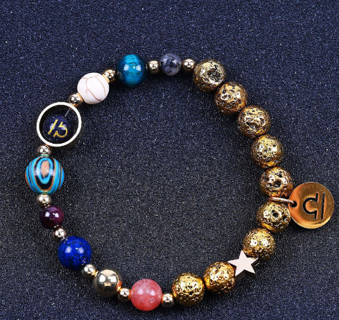Zwölf-Konstellationen-Armbänder Blau San Vulkangestein Antikes & Gold Perlenarmband
