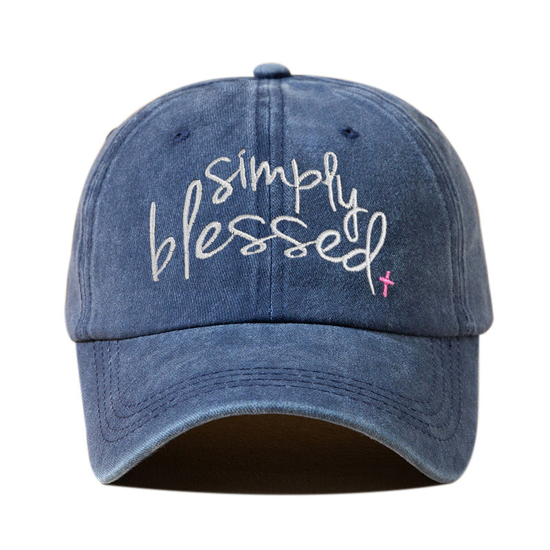 قبعة بيسبول واسعة الحافة معظّمة ومغسولة ومطرزة بحروف إنجليزية من Simply Blessed