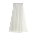 High-waist tulle pleated mid-length skirt, white