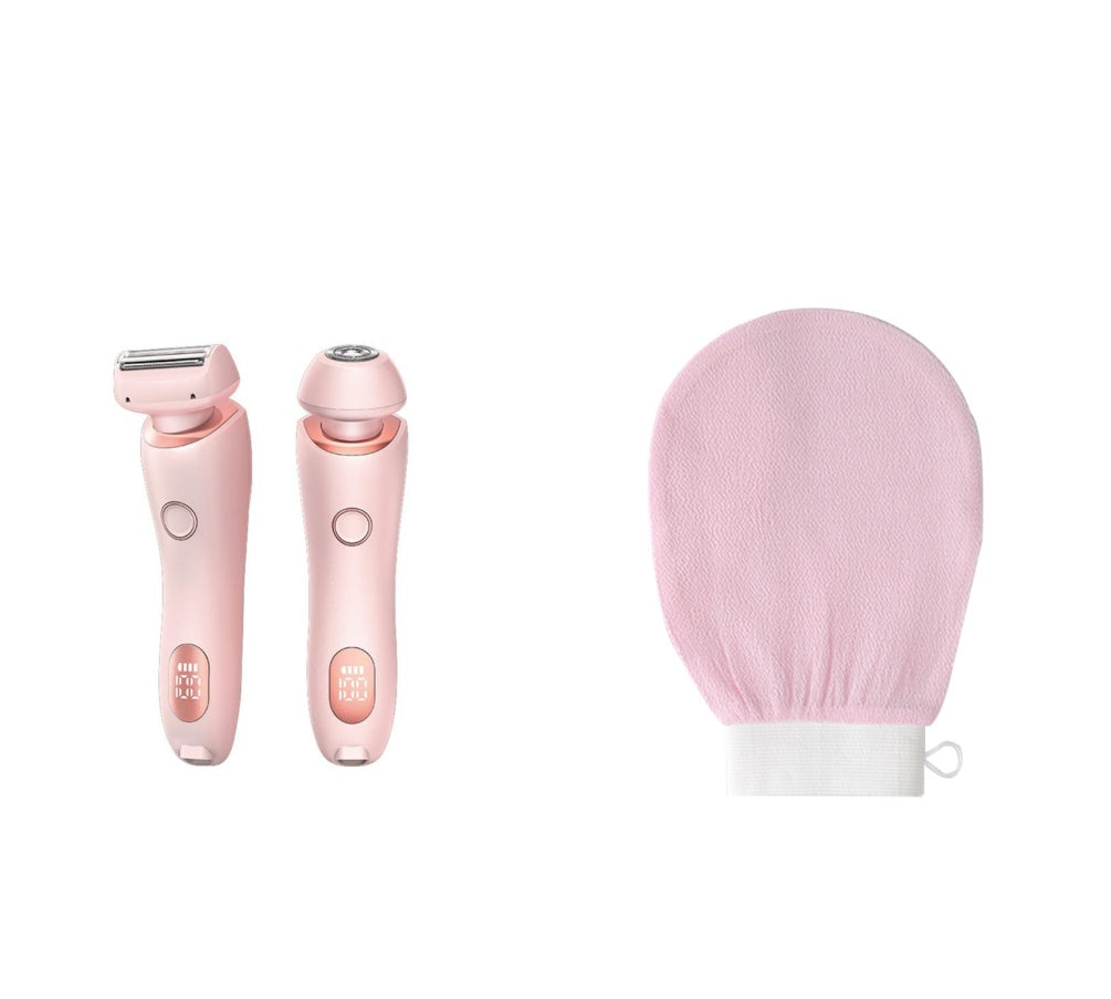 2-in-1 electric hair removal trimmer set in pink with soft brush attachment