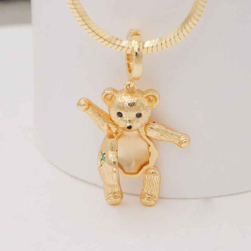 Gold beaded choker necklace with bear character pendant charm