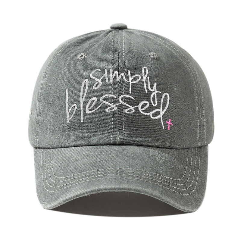 قبعة بيسبول واسعة الحافة معظّمة ومغسولة ومطرزة بحروف إنجليزية من Simply Blessed