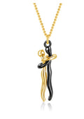 Love hug necklace with gold chain and gold-and-black hugging couple pendant