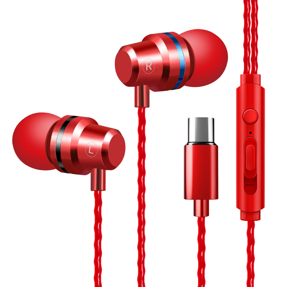 Red metal in-ear headphones with foam tips and red inline remote cable